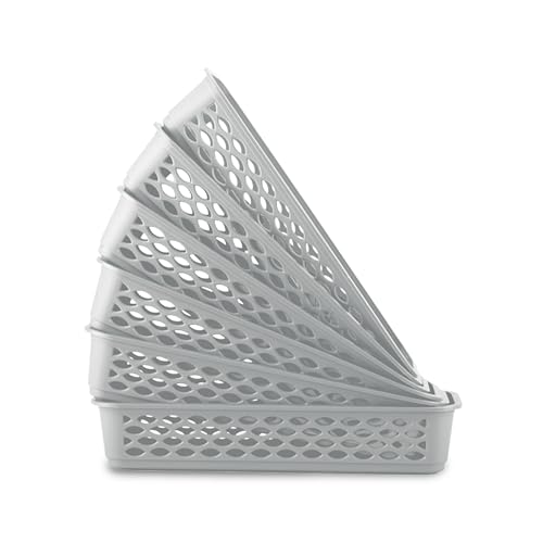 Image of RATAN PLASTICWARE Diana Tray Rectangular-Narrow (Pack of 6) Plastic Storage for Desk Basket /Organizers for Stationery, Jewellery, Tools,Kitchen, Office-Daiso Grey