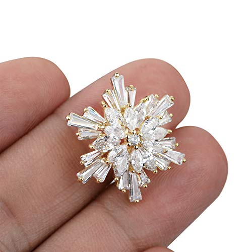 Image of Women's Cubic Zircon Snowflake Brooch Pins Elegant Clear Crystal Ice Flower Lapel Pin Breastpin