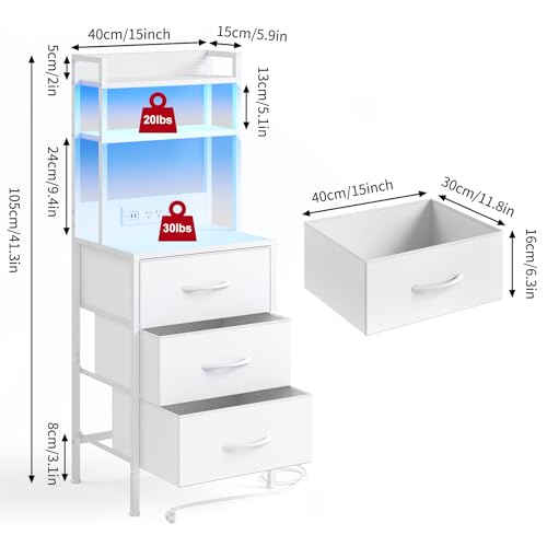image for Fixwal Tall Nightstand with Charging Station, 41 Inch Led Night Stand 