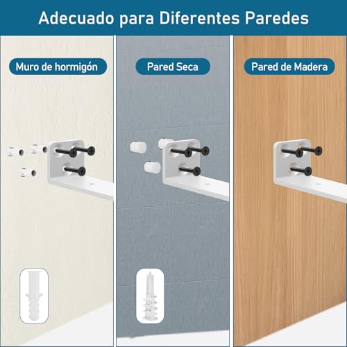 6 Piezas Soporte Estanteria Pared, 20cm Escuadras Metalicas Invisibles, Soporte Balda Flotante Pared, Soportes En L de Metal Resistente En Pared con Tornillos (Blanco) 8in - imagen 5