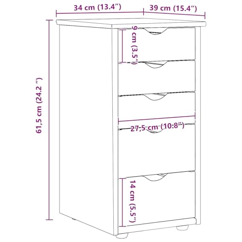 Mueble cajonera de madera maciza de pino con acabado mate y cinco cajones 3