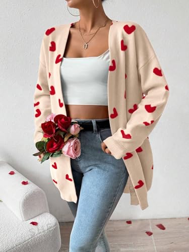 Image of Womens Cute Heart Cardigans Oversized Long Sleeve Open Front Knit Sweaters
