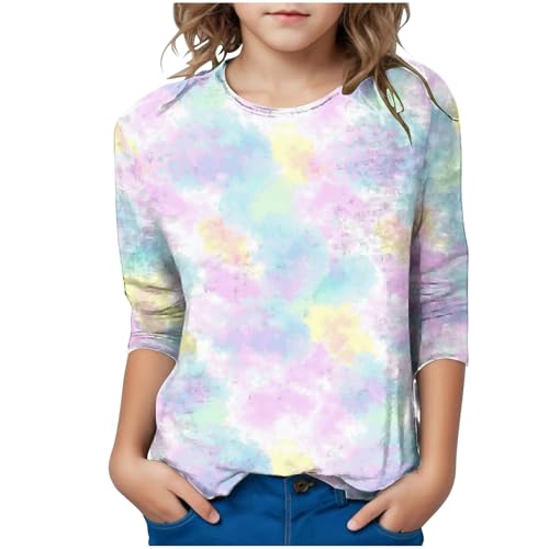 Girls Fashion Gradient Shirts Summer Loose Fit 3/4 Sleeve Shirts 2025 Novelty Preppy Tshirt Kids Lightweight Tops