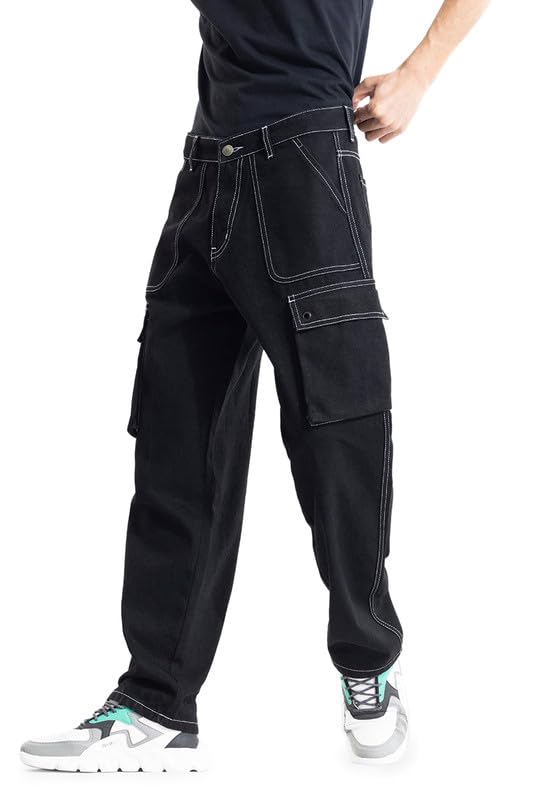 SNITCH Solid Lennox Black Baggy Fit Jeans
