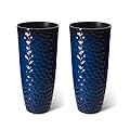 Glitzhome 31" H Oversized Tall Planter, Set of 2 Honeycomb Textured Gradient Cobalt Blue Round Garden Plant Pots with Drainage Holes, Large Flower Containers for Indoor Outdoor Front Door Patio