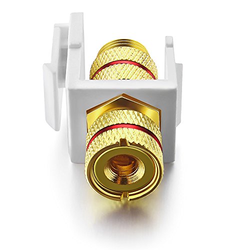 White Keystone Banana Jacks with Black & Red Rings Binding Post Audio Speaker (2-Pair/4 Pcs)