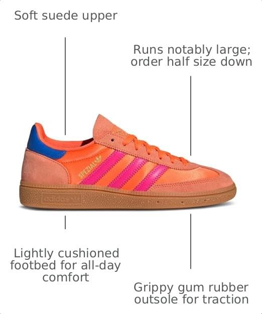 Image of adidas Handball Spezial Women's Shoes, Solar Orange /Lucid Pink /Gum, Size 7.5