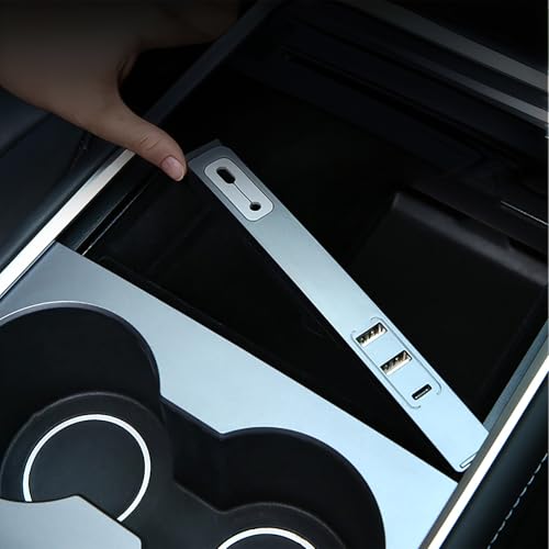 Car USB Hub Charger for Tesla Model Y 2021-2024 and Model 3 2021-2023 Fast Charging Center Console Multiport Phone Charger Docking Station Adapter Accessories(Not Fit Model 3 2024)
