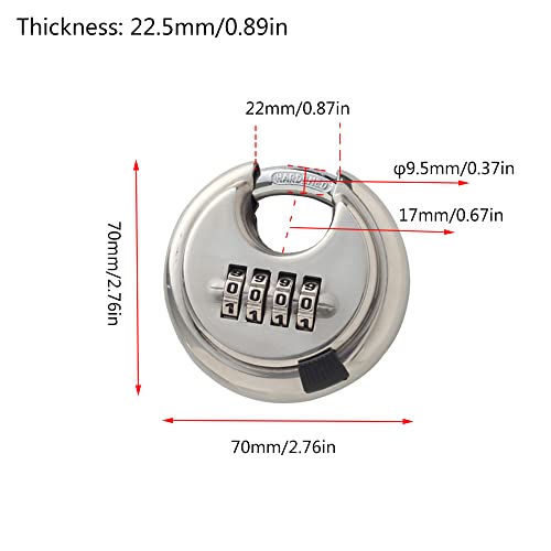 Image of Combination Lock, 4 Digit Disc Padlock with Hardened Steel Shackle, Keyless Heavy Duty Combo Lock for Outdoor Sheds Fence, Gate Hasps, Storage Unit, School Gym Locker