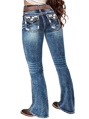 Flamingals Butt Lifting Bootcut Jeans Stretchy Casual Fall Winter Trendy Flare Leg Jeans for Women Oxford Blue L