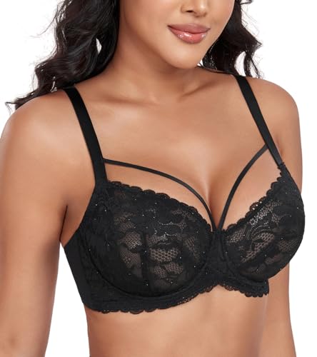 DotVol Women's Plus Size See Through Sexy Lace Bra with Strappy Underwire Everyday Bra3