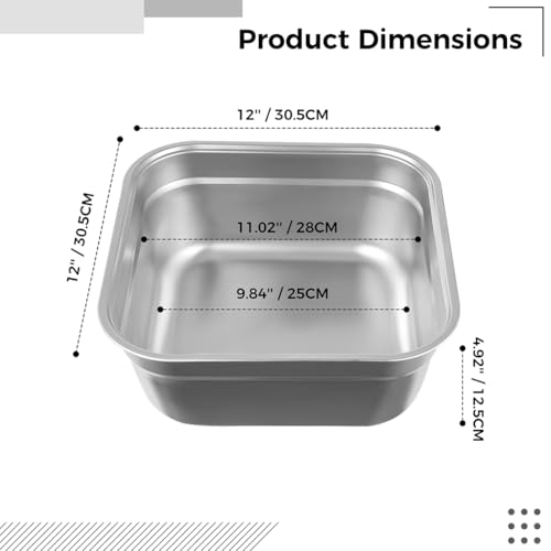 Plato profundo para el hogar con base plana y formato cuadrado de acero inoxidable resistente 3
