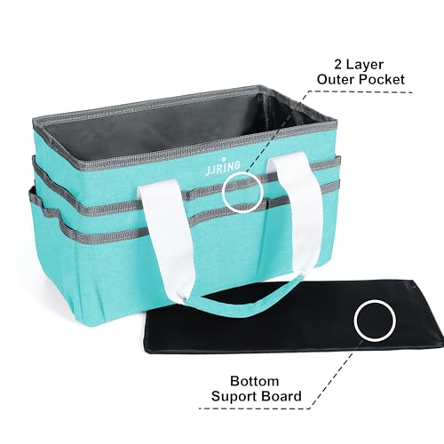 Image of JJRING Craft Organizer Tote Bag, Art Storage Caddy with Multiple Pockets, Sky Blue Sewing Bag for Art, Craft, Scrapbooking, School, Medical, and Office Supplies Storage