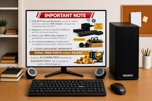Image of TECNICO Desktop Computer Set, Windows 11 Intel Core I5-2400, 8GB RAM, 128GB SSD, 20-Inch Monitor, Keyboard, Mouse, Speakers