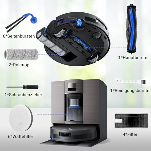 Pure Realm 21 Stück Zubehörset für ECOVACS X11 OMNICYCLONE Saugroboter, 1 Hauptbürste, 2 Mopp Reinigungswalze, 6 Wattefilter, 6 Seitenbürsten, 4 Filter, Staubsauger-Zubehörsatz