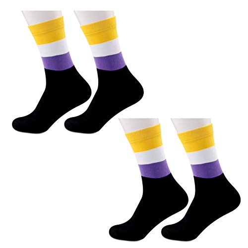 JXGZSO 2 Pairs Non Binary Pride Flag Socks Non Binary Gifts LGBT Nonbinary Gift Pride Queer Non-Binary Gift (Non Binary Pride Flag Socks 2.0)