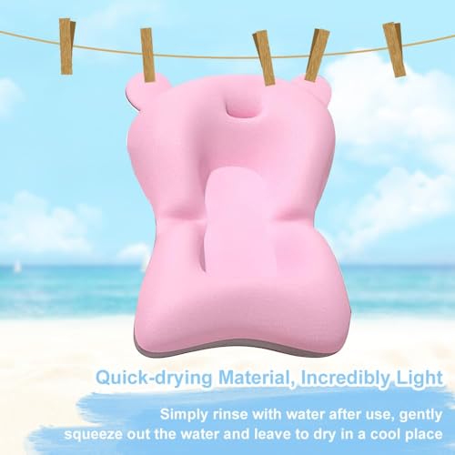 Image of Baby Bath Suspension Prevent Slip Pad, Soft Quick Dry Lightweight Baby Bath Cushion Pad, Newborn Bathtub Mat Infant Bath Supporter Nonslip Floating Bathing Tub Seat for Assisted Sitting (Pink)
