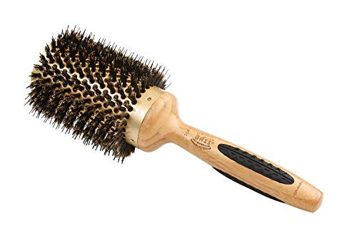 Bass Brushes | Style & Condition Round Hair Brush | 100% Natural Bristle + Nylon Pin | Pure Bamboo Handle | Extra Large Tourmaline Ionic Barrel | Model 208
