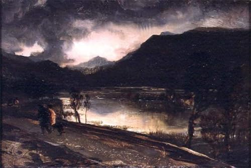 Cuadro pintura al óleo de lago al atardecer SERENDIPITP de 60x90cm para salón. 1
