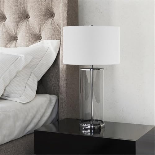 Henn&Hart TL0112 28 Inch Tall Table Lamp With Fabric Shade In Clear Glass/Polished Nickel/White thumb #1