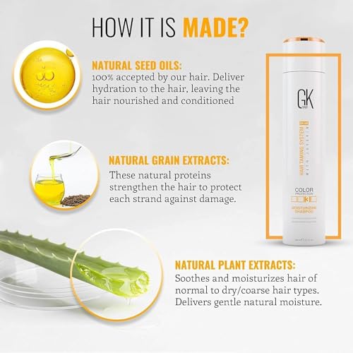 Foto von GK HAIR Global Keratin Moisturizing Shampoo 300ml Shampoo ohne Silikone, Sulfate und Parabene - Pflegt das Haar gründlich für trockenes und geschädigtes Haar - Shampoo für Damen und Herren