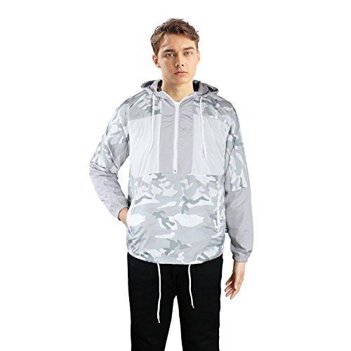 TWain Men's Breathable Warm Up Training Windbreaker Jacket(XL,White/Devin)