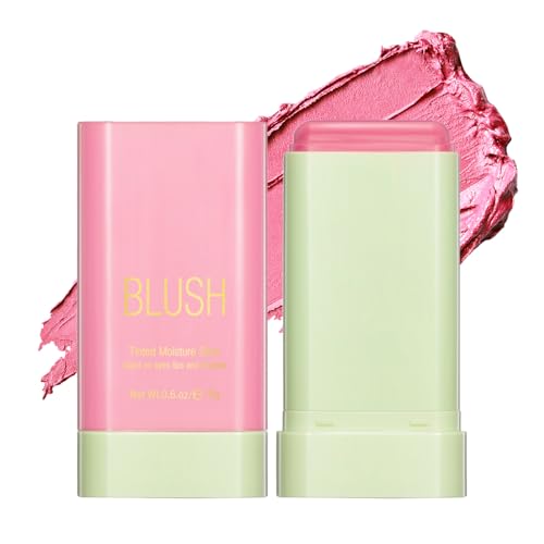 LMDAOO Multi-Use Cream Blush Stick, Soft Blush Cream Makeup for Cheek & Lips, Unique Roating Design Blush Stick, Waterproof Natural Matte Texture Blush Stick (01# Pink, Normal Size)