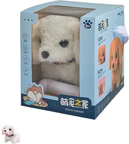 Cachorro robot de peluche, juguete realista de felpa para cachorros, cachorro robot ultra realista, juguetes interactivos para perros para niños de 3 a 6 años (blanco)