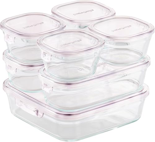 iwaki F-PRN7-P Heat Resistant Glass Storage Containers Sheer Rose Set of 7 Pack & Range