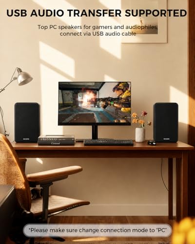 Image of Active Bookshelf Speakers 36W RMS - BT 5.4 Wireless Speaker with 5 Inch Woofer, Silk Dome Tweeter PC Speakers - USB Digital Audio Studio Monitors Bass & Treble Adjust AUX Input for Record Player TV