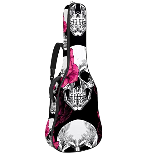 Housse de guitare en tissu Oxford imperméable avec bandoulière réglable Motif crânes et fleurs - Les Beatles, Paul McCartney, John Lennon, RIngo Starr, George Harrison Housse de guitare en tissu Oxford imperméable avec bandoulière réglable Motif crânes et fleurs