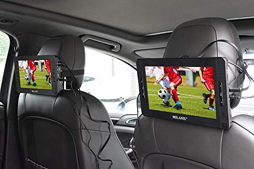 Milanix MX101 10" Dual Screen Portable DVD Player for Car, Headrest Video Player, with Built-In 5 Hours Rechargeable Battery, Last Memory, SD/MMC & USB Input - Thumbnail 7