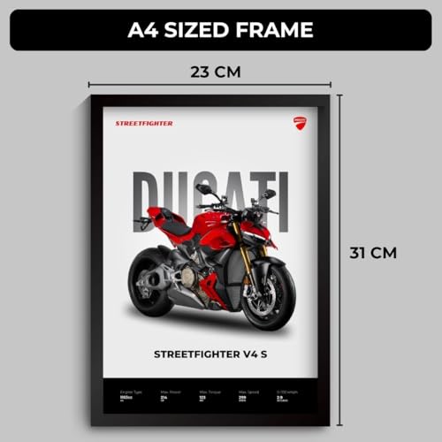 Image of Ducati Streetfighter V4 Poster | Framed Poster of Superbike A4 Sized (31 x 23 cm) | Superbike Posters for Wall, Gift for Boys, Ducati Bike Frame | Posters for Wall, Bedroom, Study Room (F 071)