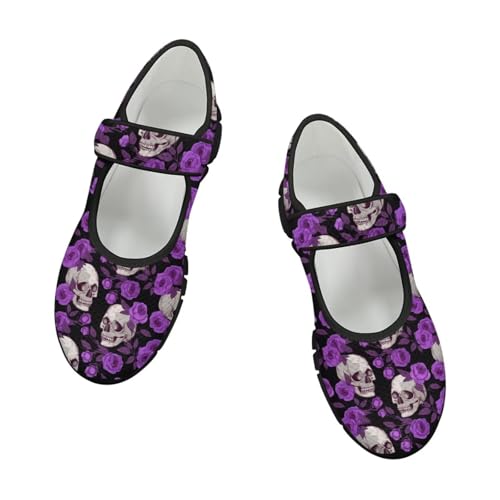 Skull Print Women's Mary Jane Shoes Slip Ons Breathable Cozy Shoes for Daily3