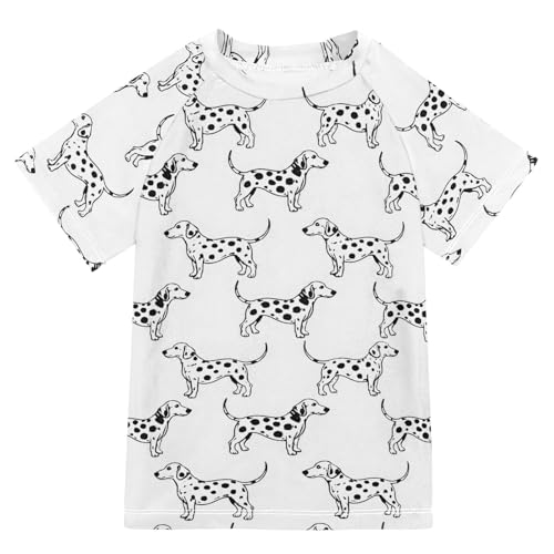 ALAZA Kids Rash Guard Girls Boys Toddler Swim Shirts Short Sleeve Dalmatian Dog White UPF 50+ 3T