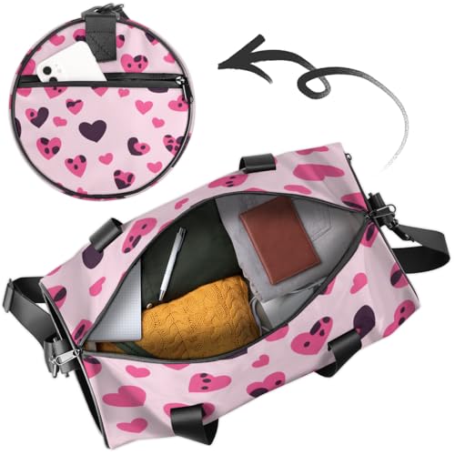Love Heart Pink Round Barrel Sports Fitness Bag, Travel Luggage Bag, Reusable Handbag, Suitable For Men and Women4