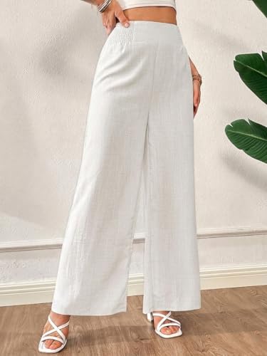 Image of Vogaan White Trousers for Women | Women's Loose Fit Trousers | Women's High-Waisted Wide Leg Pant