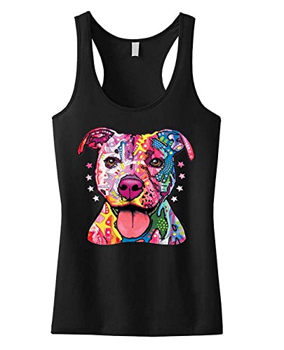 Neon Pitbull Florescent Dog Racerback Tank Top Black S-XL Juniors (XL, Black)