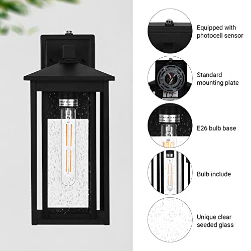 Partphoner Outdoor Light Fixture Dusk To Dawn Outdoor Lighting, 15.3" H Exterior Modern Wall Sconce Waterproof Porch Light, Outside Light With Seed Glass For House Garage Doorway #TOP4