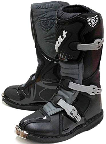 MOTORBIKE WULFSPORT WULF KIDS LA MX ENDURO BOOTS Motorcycle Motocross Cub LA Junior Quad ATV BMX MTB Off Road Sport Racing Armour Boots BLACK (UK 6 / EU 39)
