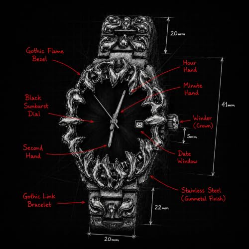 Image of Gothic Watch for Men - Crimson Eclipse, Sunburst Dial Stainless Steel Designer Wrist Watch, Stylish Fashion Watch