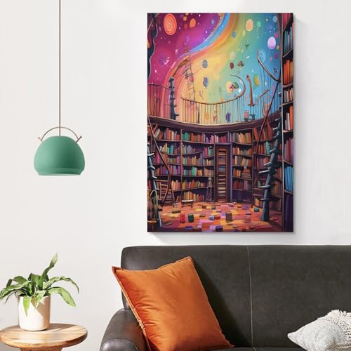 Cuadros en lienzo de estante de libros para decorar un salon elegante y acogedor 4