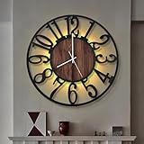 LEIKE Large LED Wall Clocks,Silent,Non Ticking,Battery Operated Rustic Round Modern Big Wood Wall Clock for Living Room, Bedroom,Kitchen,Farmhouse,Office,Home Decor -20' Black,LED,Arabic Number