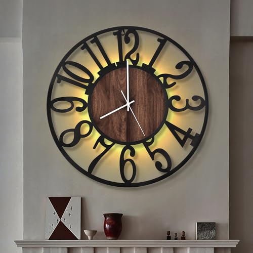 LEIKE Large LED Wall Clocks,Silent,Non Ticking,Battery Operated Rustic Round Modern Big Wood Wall Clock for Living Room, Bedroom,Kitchen,Farmhouse,Office,Home Decor -20
