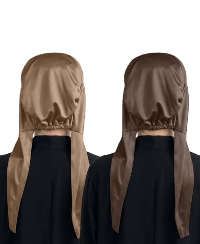 Image of Mehar Women's Hair Ponytail Cap Set of 2 | Soft Stretchable Polyester Hijab Inner Cap | Adjustable Tie-Back | Scarf & Helmet Inner | One Size Fits All