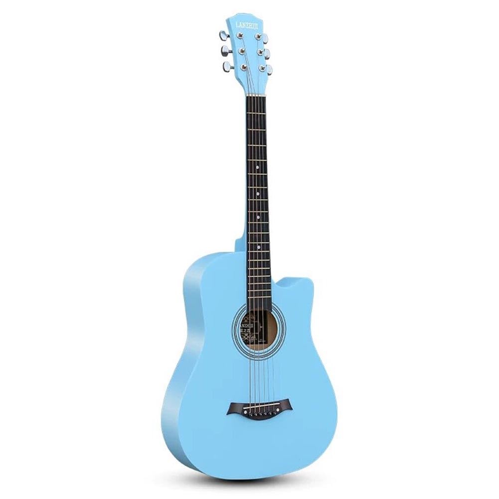 Guitarra Acústica De Madera De 38 Pulgadas Para Adultos, Guitarra De 6 Cuerdas De Acero Con Funda, Tutorial Básico De Guitarra Folk Para Principiantes(Sky blue)