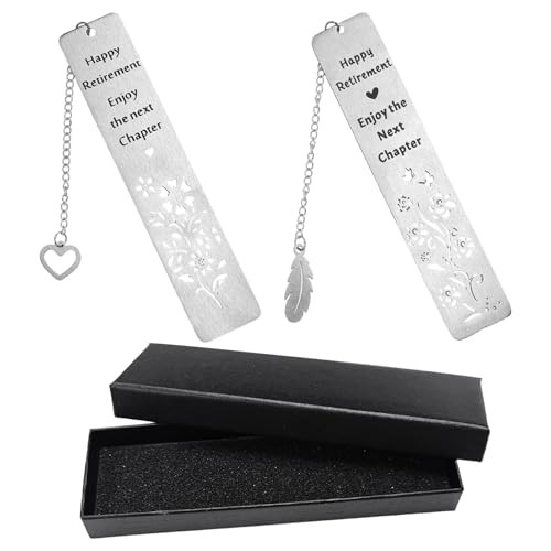 HDGSAFD 2 Pièces De Marque-Pages Happy Retirement Et 1 Boîtes De Rangement, Marque-Pages en Lettres Métalliques, Petites Boîtes Simples, Cadeaux De Retraite pour Collègues.