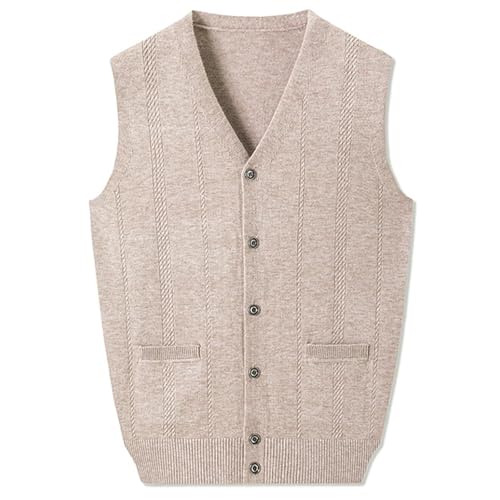 Rivccku Men's Sweater Vests V Neck 100% Pure Cashmere Knit Sleeveless Vests Casual Pullover Sweater