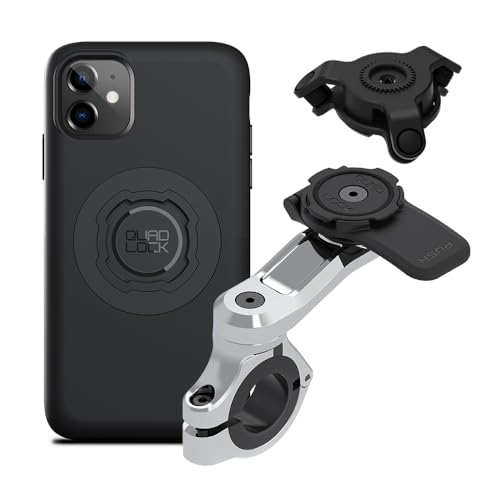Image of Quad Lock Motorcycle Handlebar Phone Mount PRO Chrome with Vibration Dampener and MAG Phone Case for iPhone 11