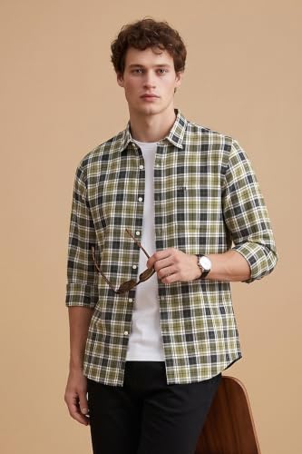 Image of Peter England Men's Checkered Cotton Shirt | Smart Casual | Full Sleeves